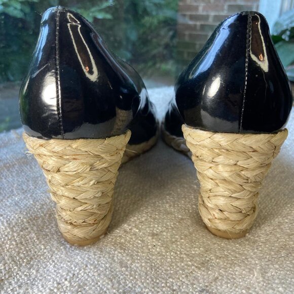 Stuart Weitzman Black patent leather Peep Toe Wedge Espadrilles, Size 8.5 - Picture 8 of 9